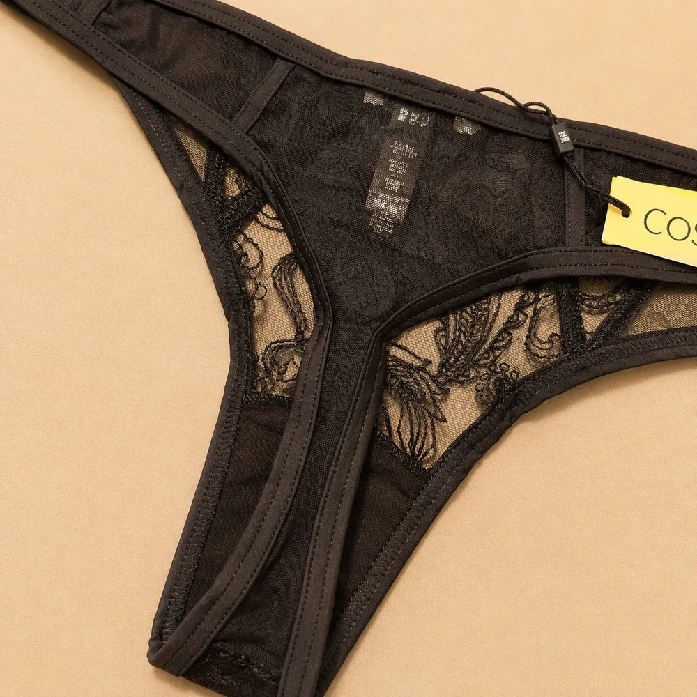 COSABELLA Sardegna Embroidered Lace Thong Black Size / S/M - NWT